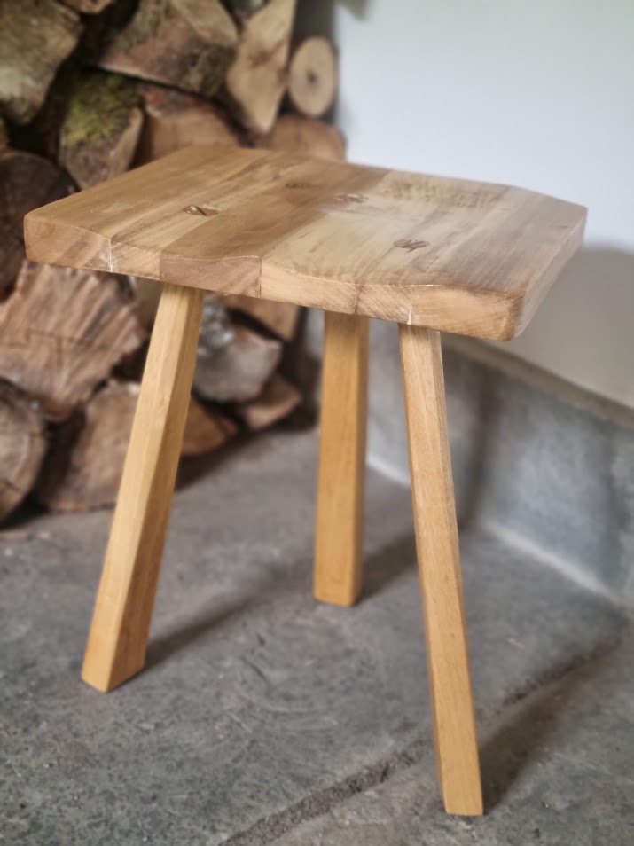 Hand-Carved Tulipwood Accent Stool with Iroko Legs
