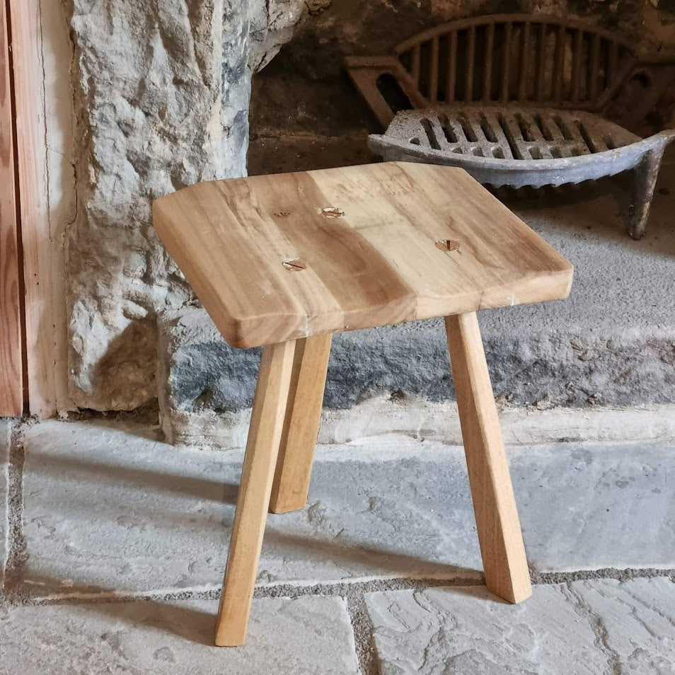 Hand-Carved Tulipwood Accent Stool with Iroko Legs