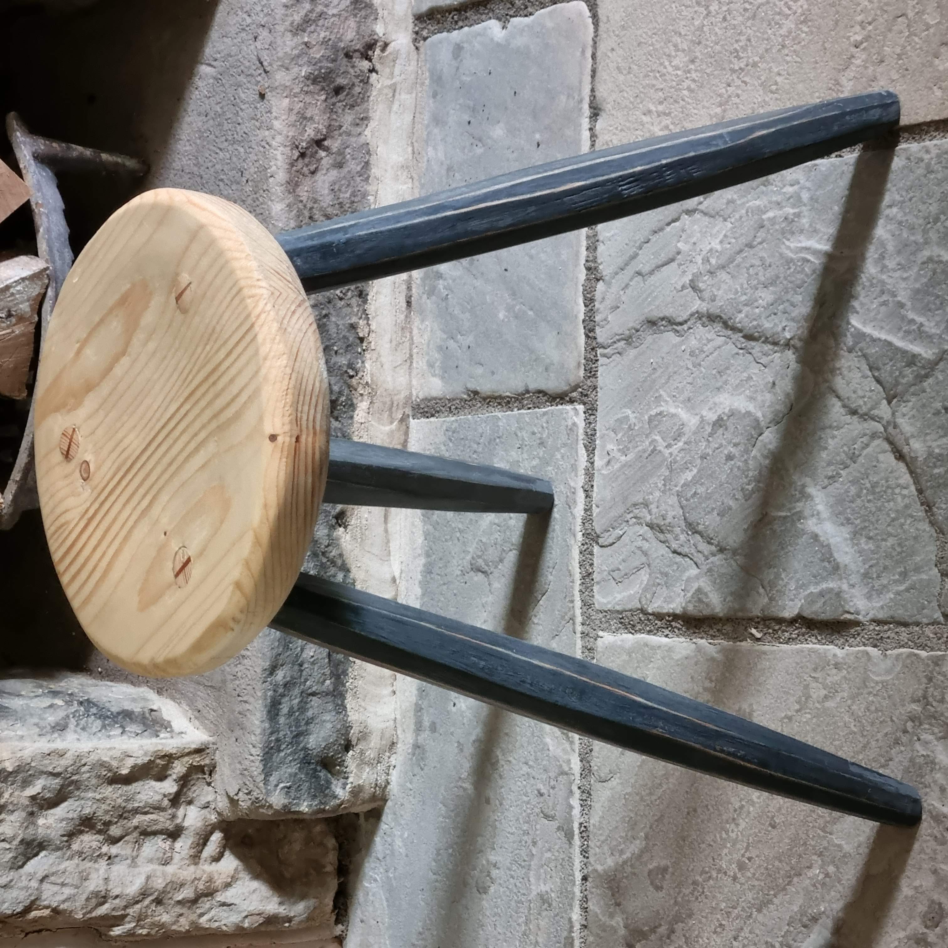 Hand-Carved Pine Milking Stool with Hollowed Seat and Wax Finish