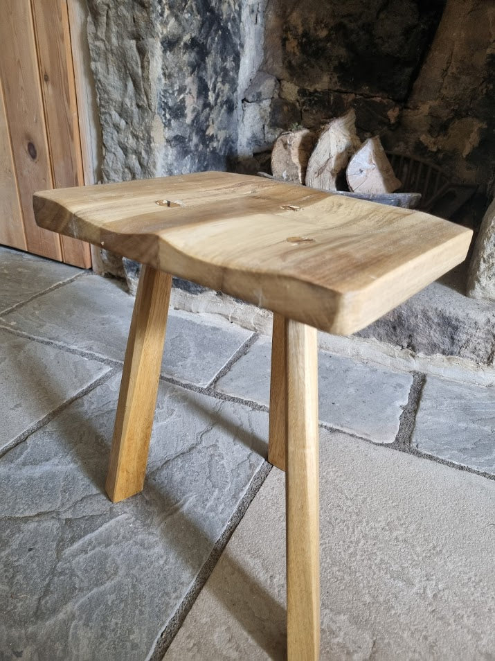 Hand-Carved Tulipwood Accent Stool with Iroko Legs