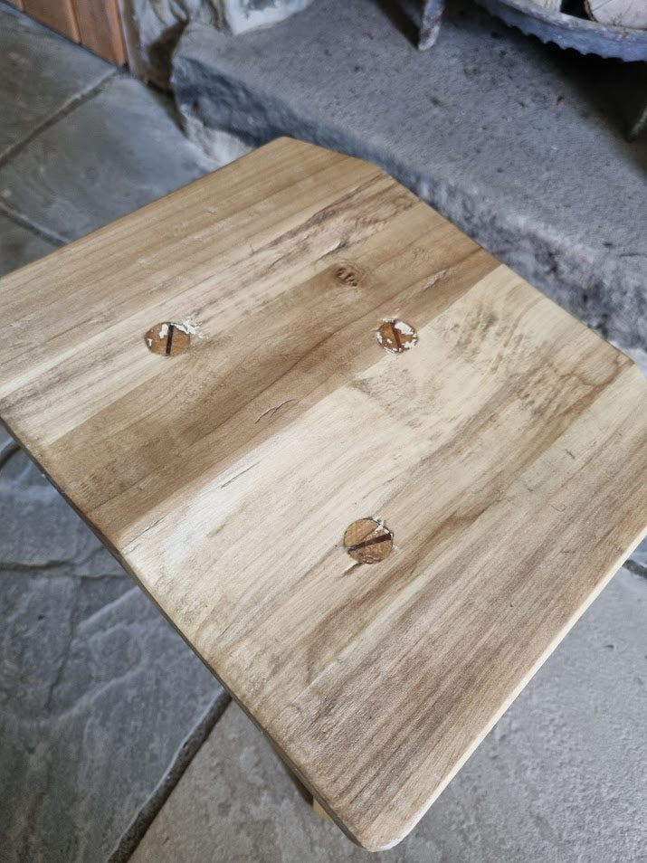 Hand-Carved Tulipwood Accent Stool with Iroko Legs