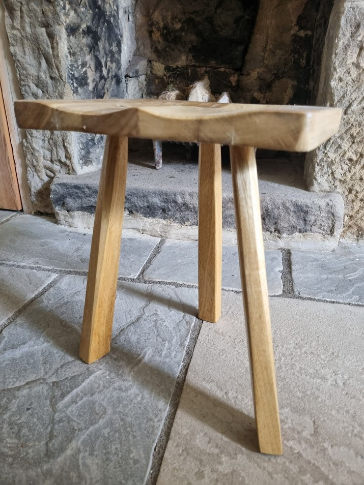 Hand-Carved Tulipwood Accent Stool with Iroko Legs