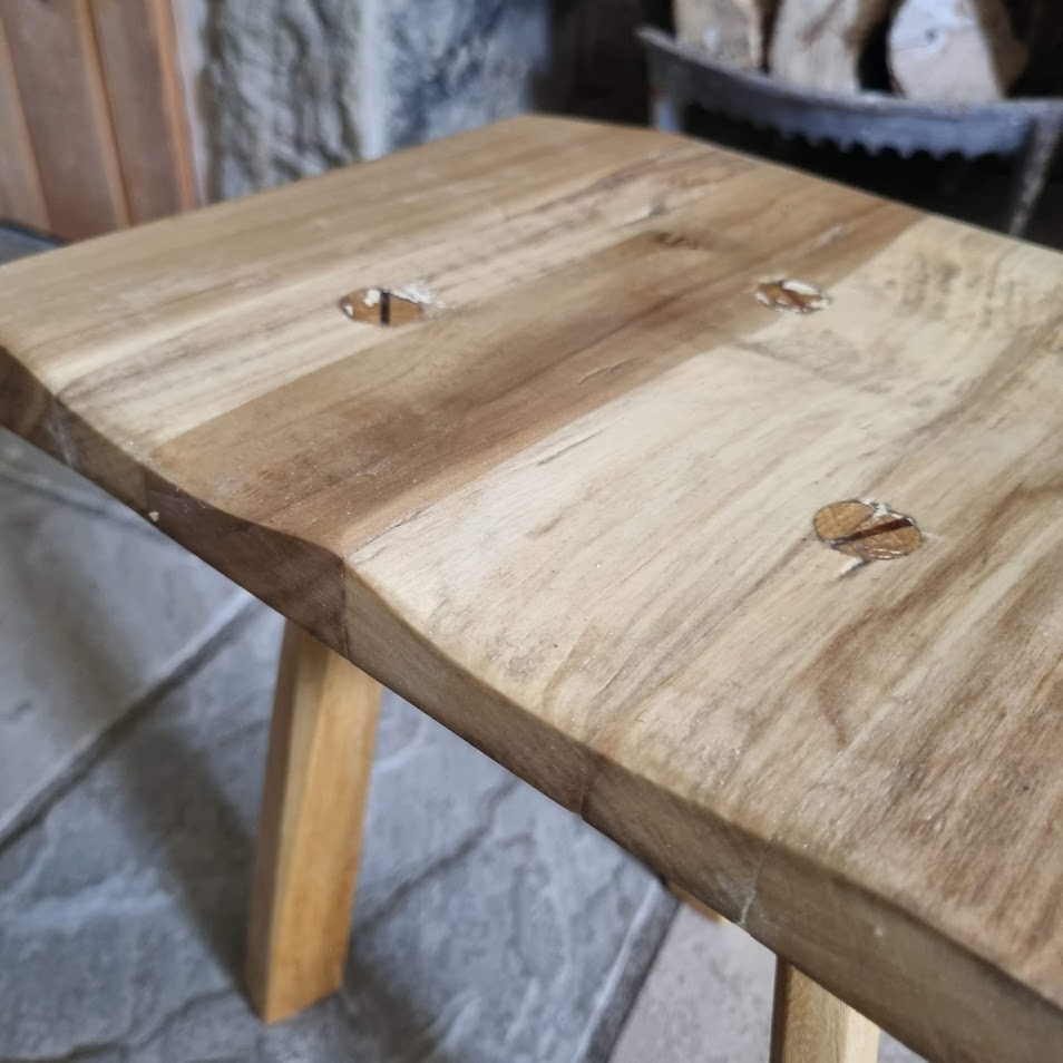 Hand-Carved Tulipwood Accent Stool with Iroko Legs