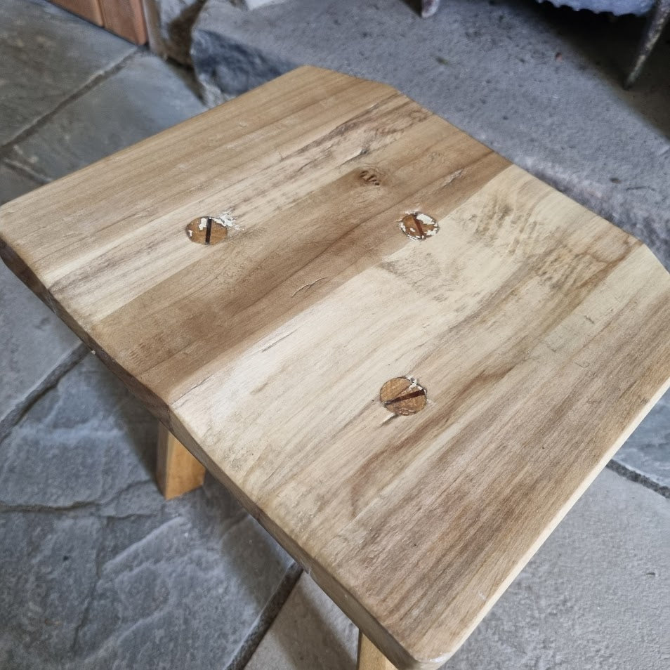 Hand-Carved Tulipwood Accent Stool with Iroko Legs