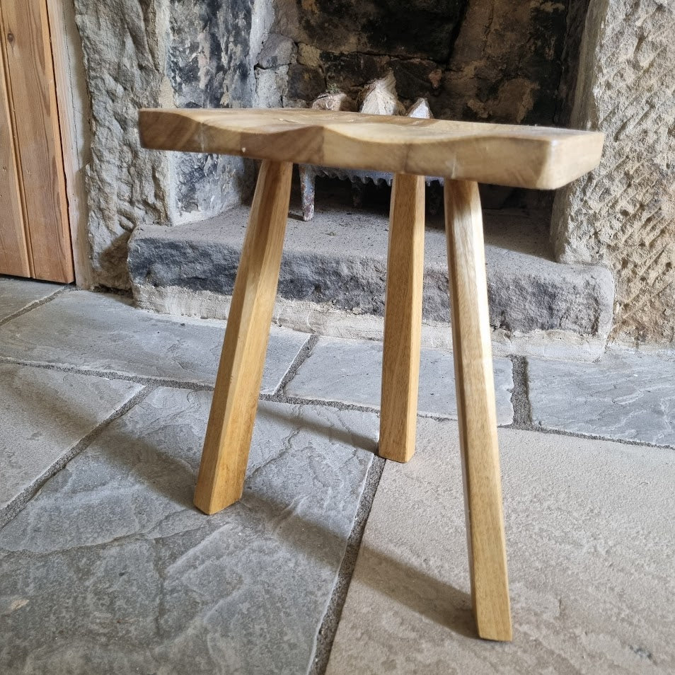 Hand-Carved Tulipwood Accent Stool with Iroko Legs
