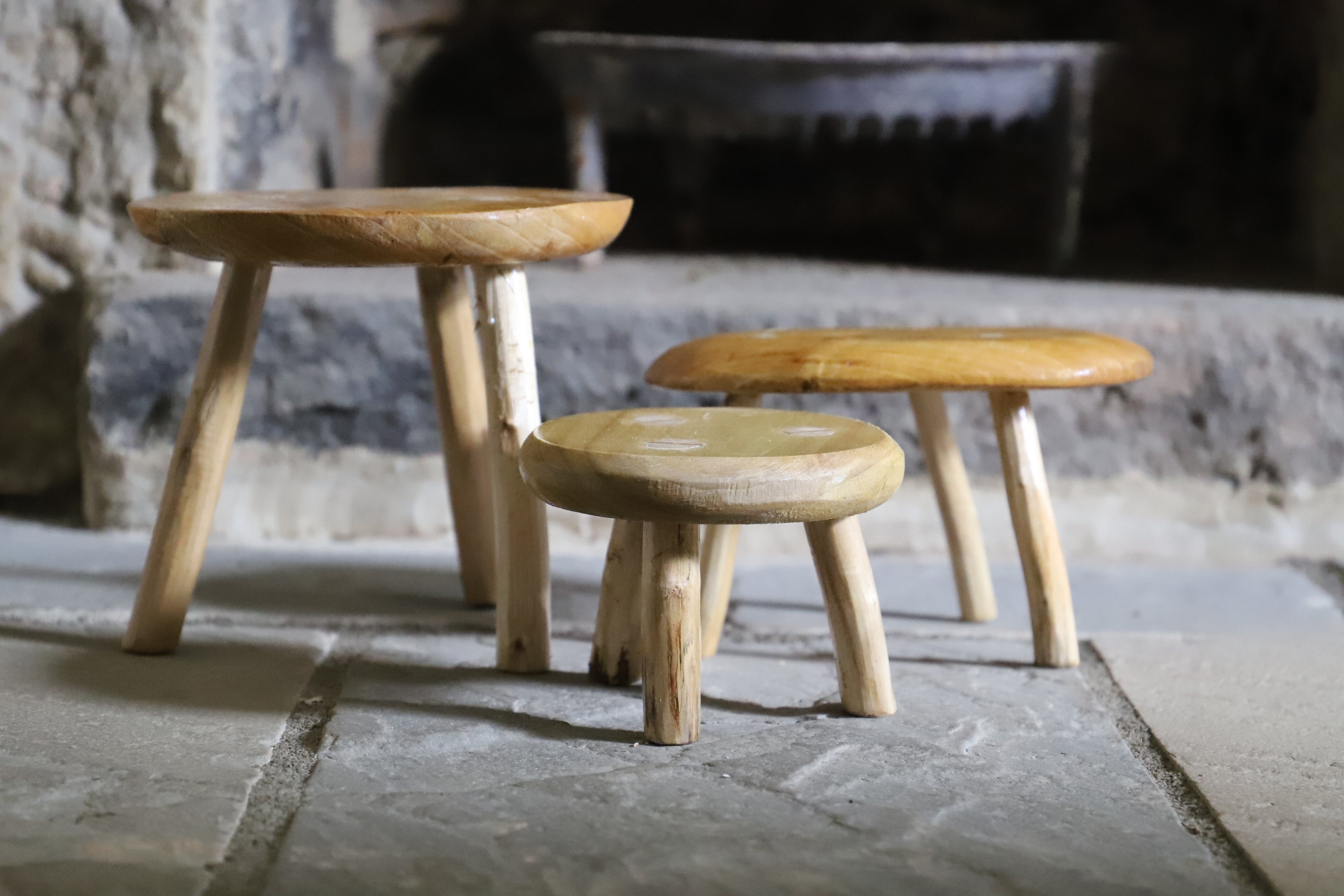 Handmade Wooden Mushroom Stool Plant Stands, Set of 3