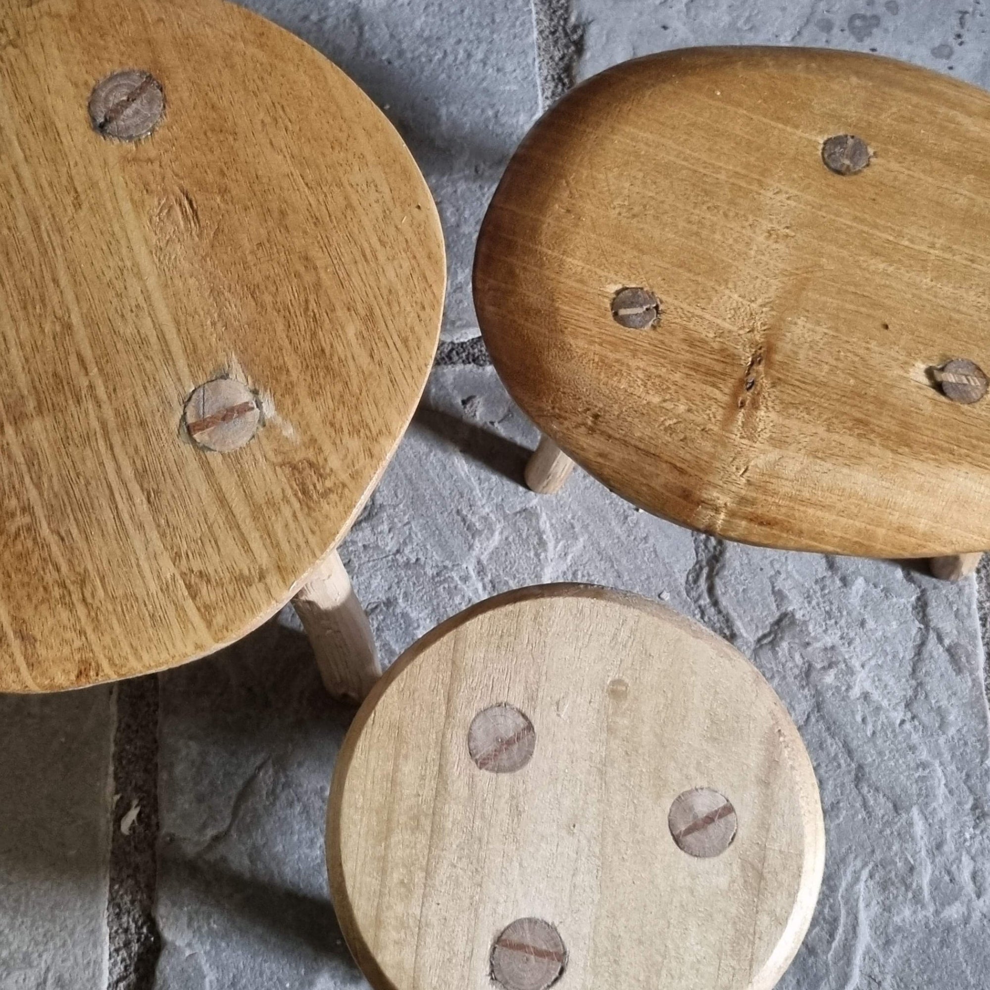 Handmade Wooden Mushroom Stool Plant Stands, Set of 3