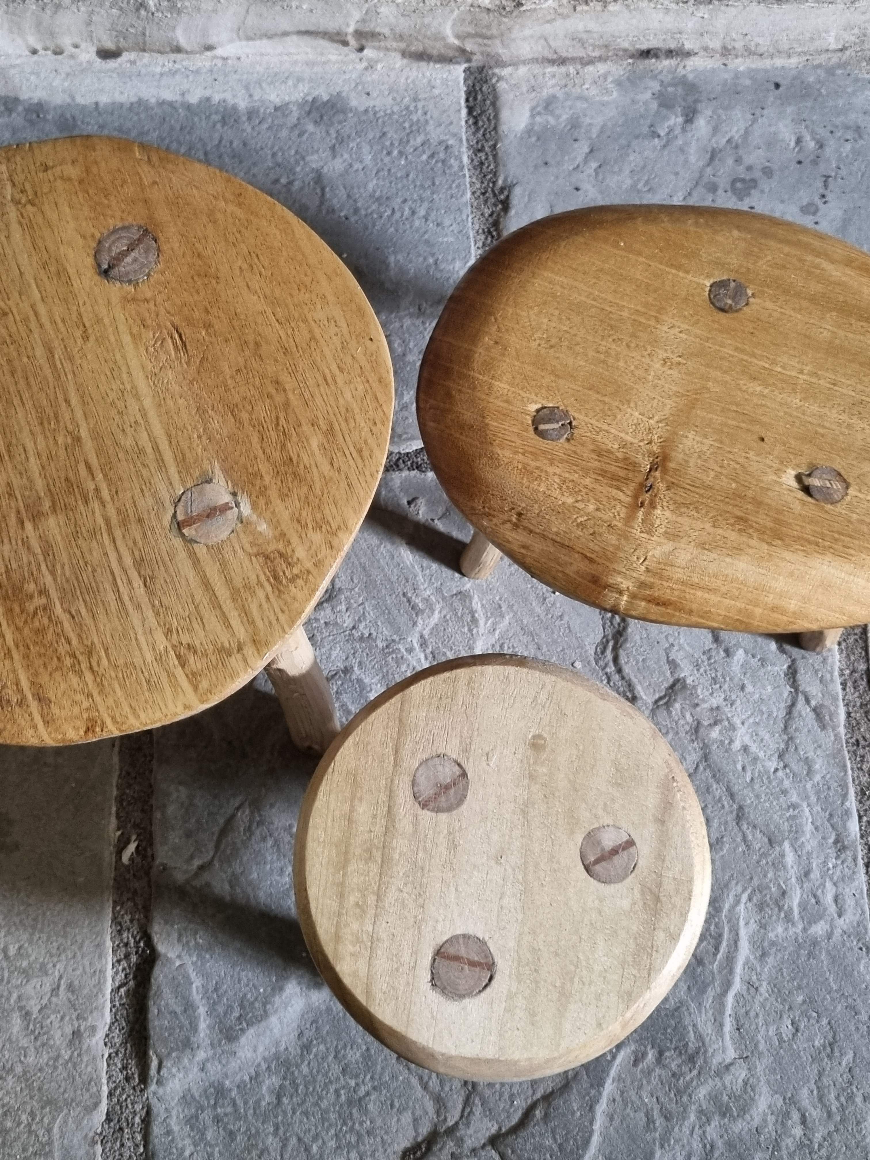 Handmade Wooden Mushroom Stool Plant Stands, Set of 3