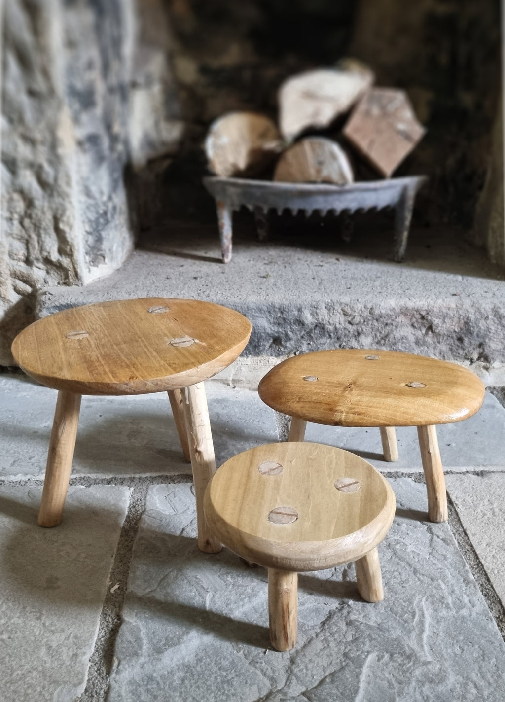 Handmade Wooden Mushroom Stool Plant Stands, Set of 3
