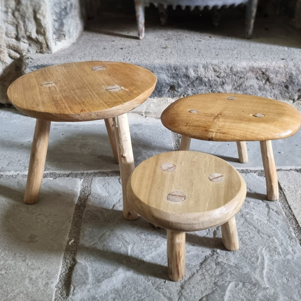 Handmade Wooden Mushroom Stool Plant Stands, Set of 3