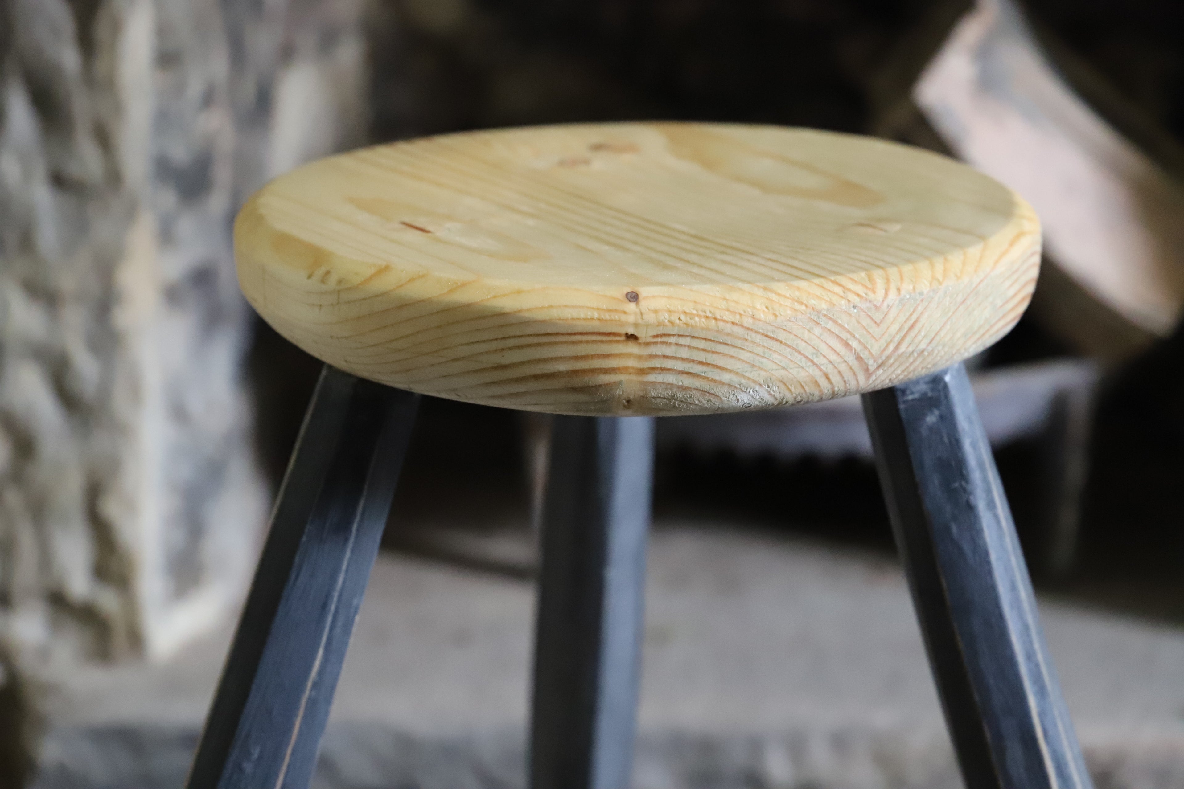 Hand-Carved Pine Milking Stool with Hollowed Seat and Wax Finish