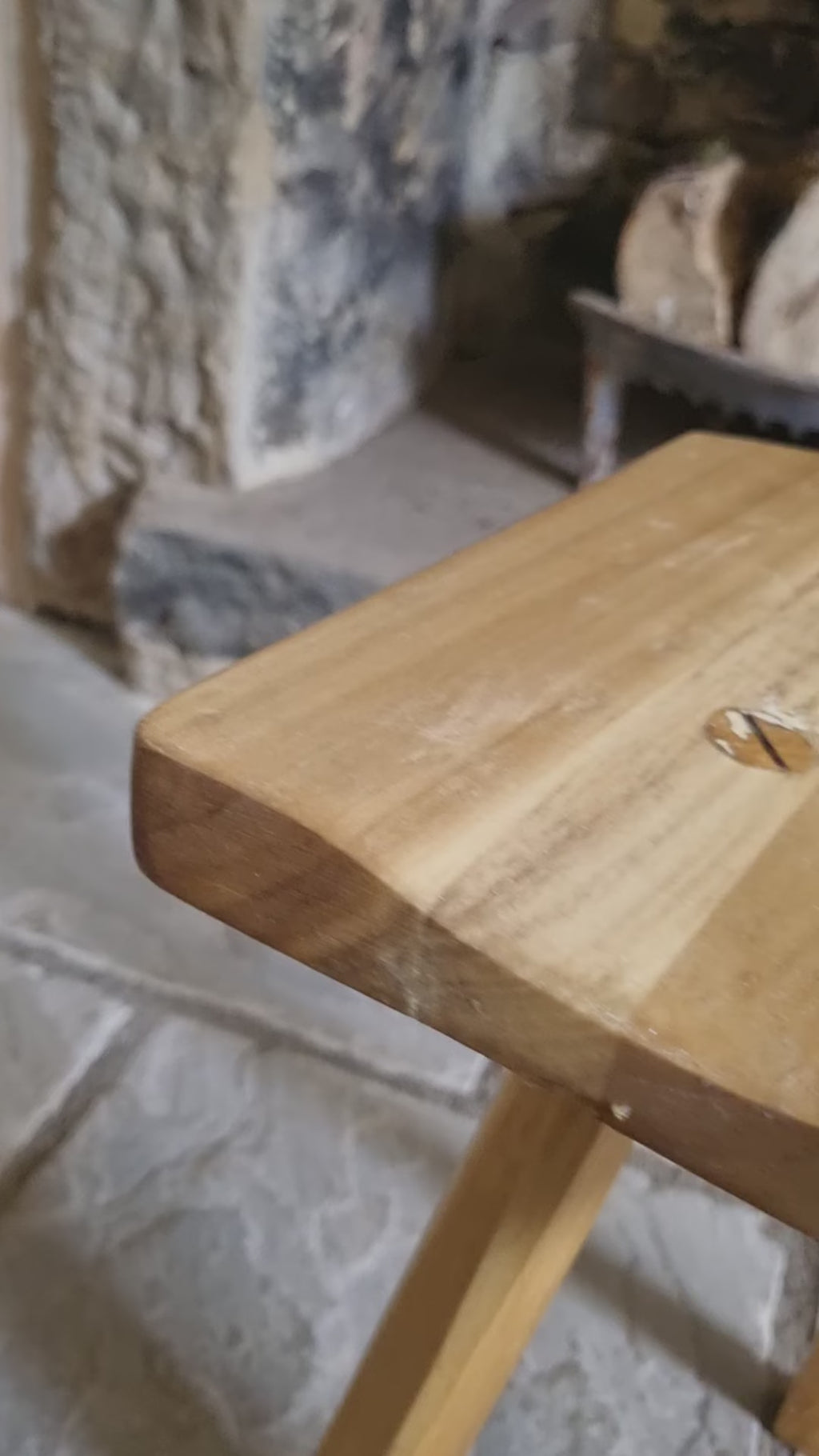 Hand-Carved Tulipwood Accent Stool with Iroko Legs